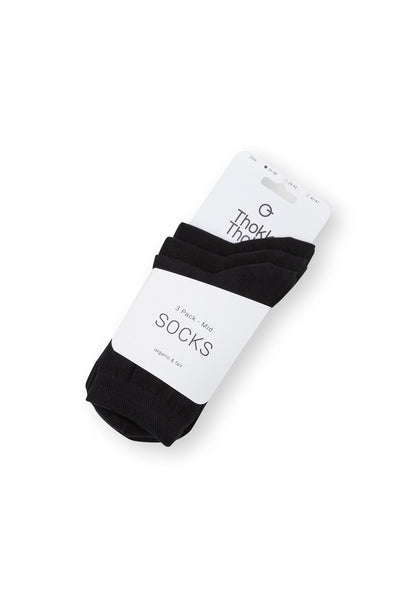 3er-Pack Mid Socks Socken Schwarz (GOTS, Fairtrade, Vegan)