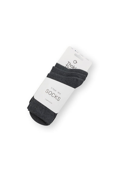 3er-Pack Mid Socks Socken Anthrazit Melange (GOTS, Fairtrade, Vegan)