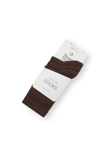 3 Pack Mid Socks Brown (GOTS)
